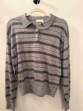 Striped Grey Polo Sweater - Women